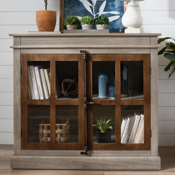 Gray Window Cabinet With Brass Hardware Kirklands