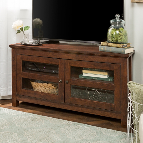 Brown Corner Media Cabinet With Glass Doors Kirklands