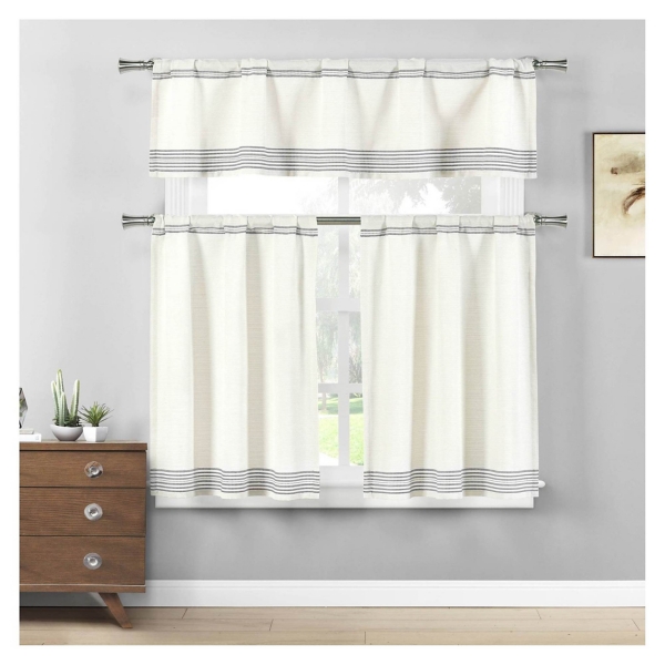 Gray Stripe Valance And Tiers 3 Pc Curtain Set Kirklands