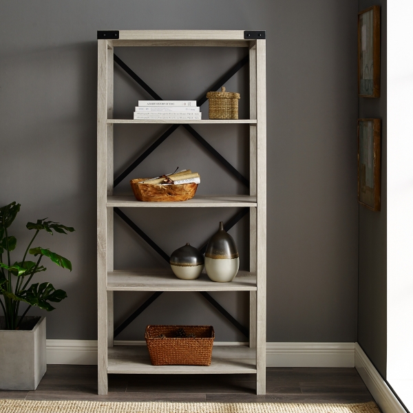 White Oak Metal X Frame Back Bookshelf Kirklands