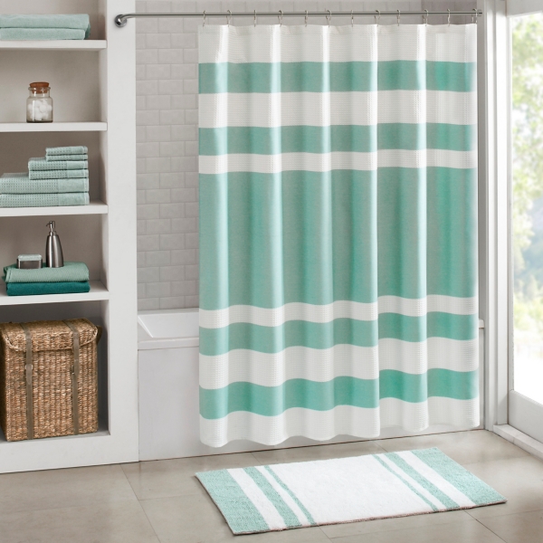 Green Stripe Waffle Weave Shower Curtain Kirklands