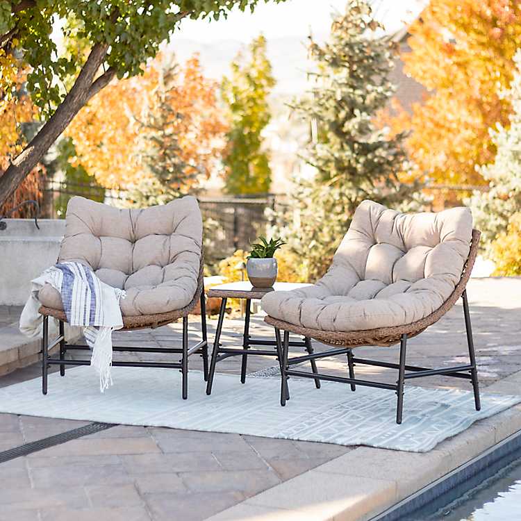 Two Papasan Chairs With Table 3 Pc Patio Set Kirklands
