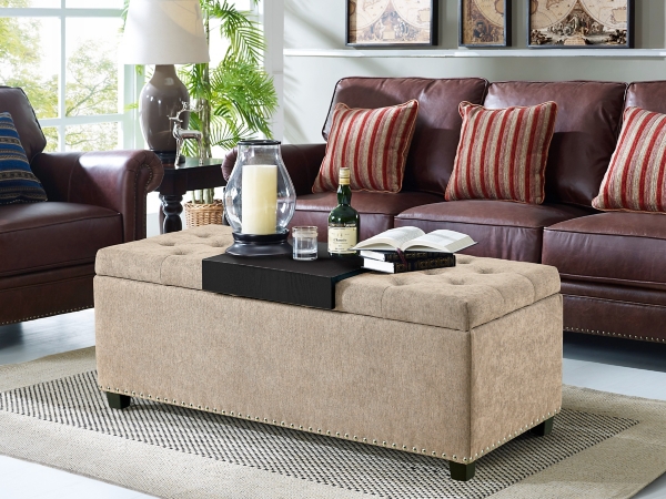 Tan Tufted Lift Top And Tray Storage Bench Kirklands