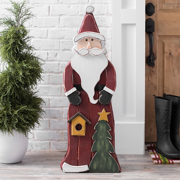 Santa And Tree Wooden Statue Kirklands