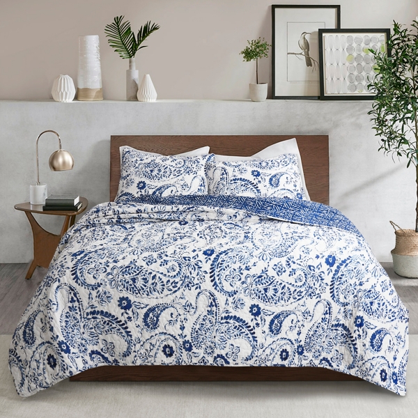 Navy Paisley 3 Pc King Reversible Quilt Set Kirklands