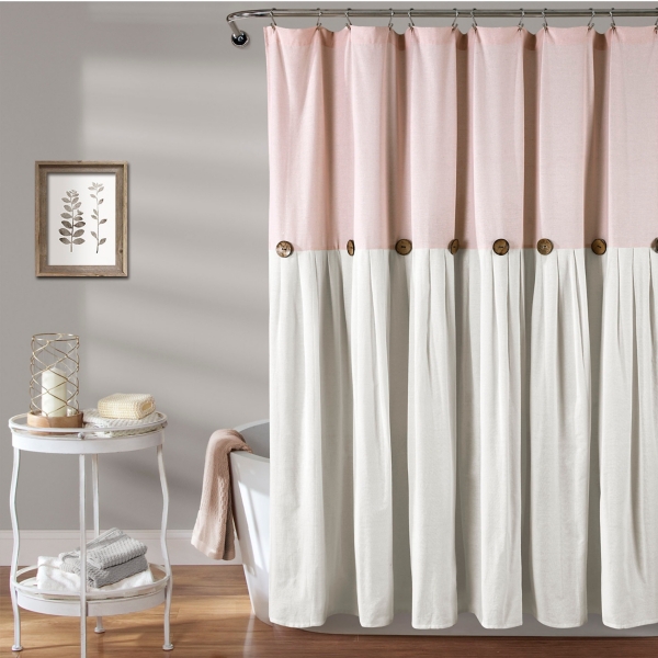 Blush And White Button Accent Linen Shower Curtain Kirklands