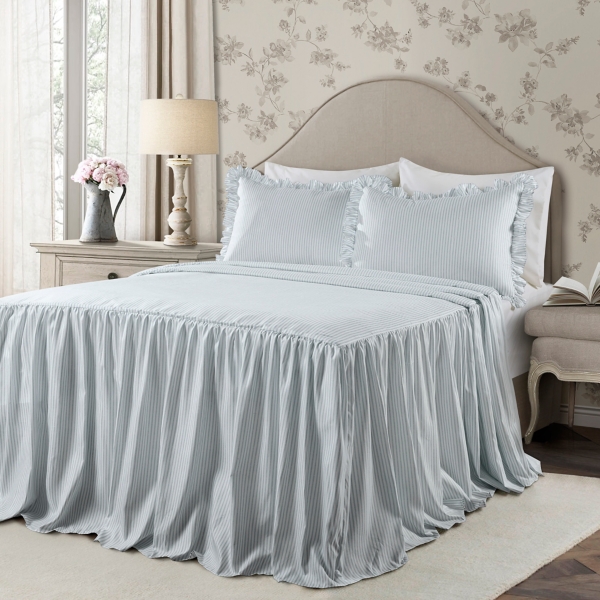 Blue Stripe Ruffle Skirt 3 Pc King Comforter Set Kirklands