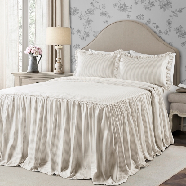 Tan Stripe Ruffle Skirt 3 Pc Queen Comforter Set Kirklands