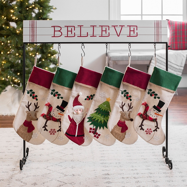 Red Wooden Believe Stocking Holder Kirklands