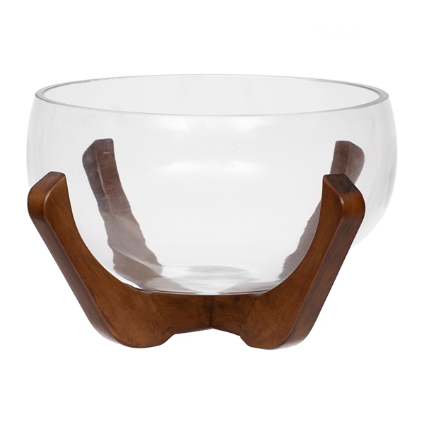 Glass Bowl With Brown Wooden Stand Kirklands