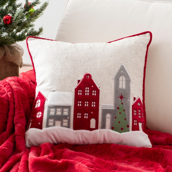 Snow Town Embroidered Christmas Pillow Kirklands