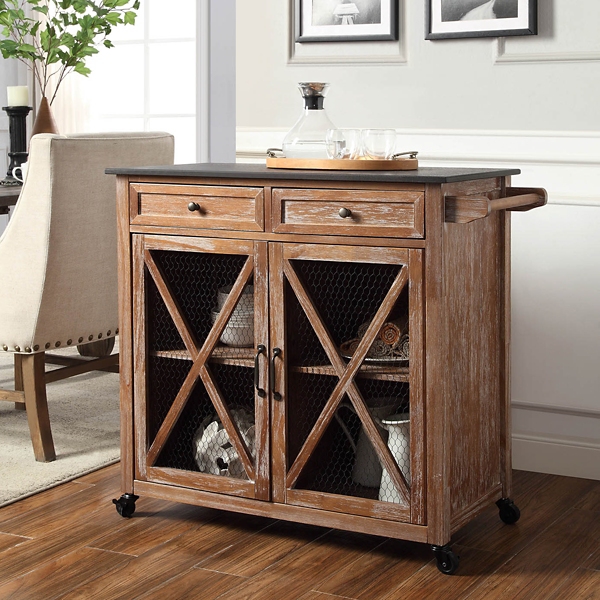 Wood Rolling Chicken Wire 2 Door Kitchen Cart Kirklands