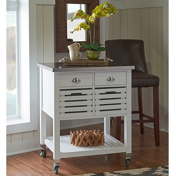 White Morgan Pull Out Baskets Rolling Kitchen Cart Kirklands