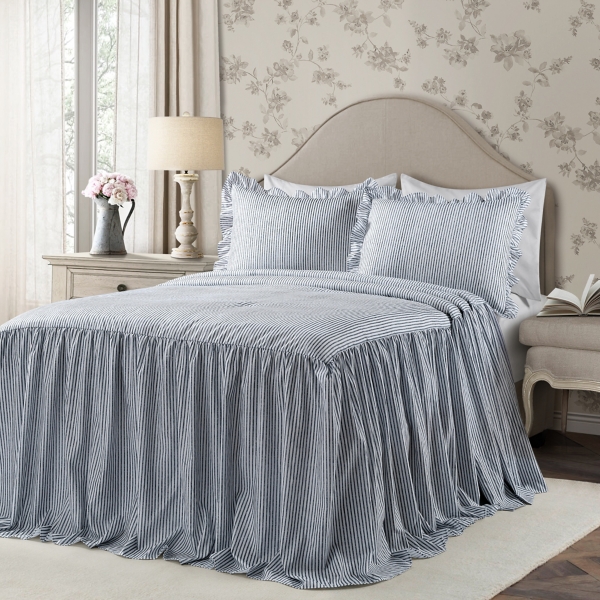 Navy Stripe And Ruffle 3 Pc King Comforter Set Kirklands