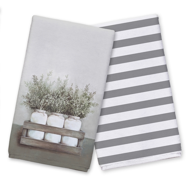 Gray Stripe Mason Jar Kitchen Towels, Set of 2
