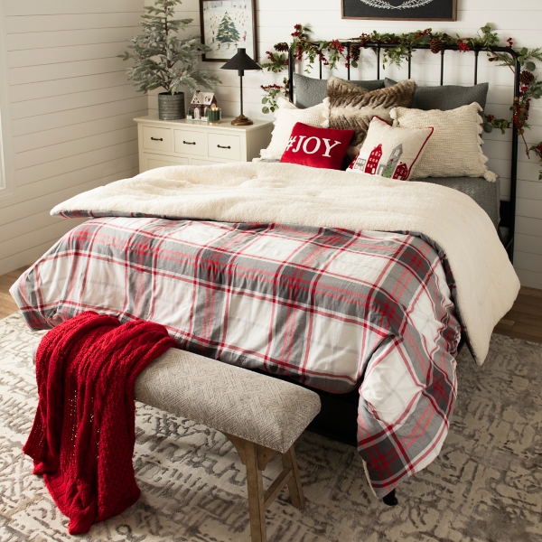 Red Plaid And Sherpa 3 Pc Queen Comforter Set Kirklands