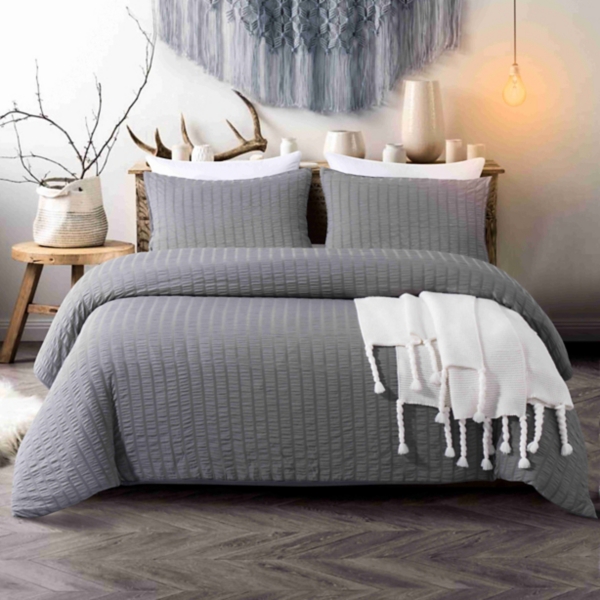 Gray Shelby Seersucker 3 Pc Full Queen Duvet Set Kirklands