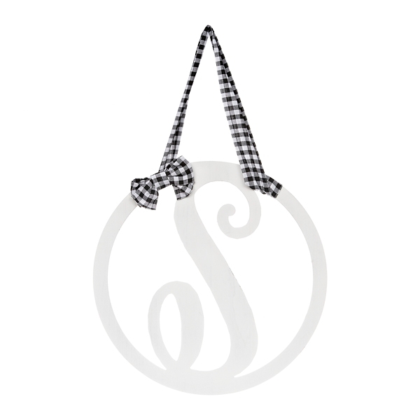 White Monogram S Plaque With Buffalo Check Bow Kirklands