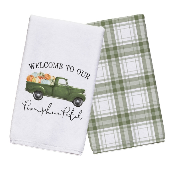 Green Pumpkin Patch Kitchen Towels, Set of 2