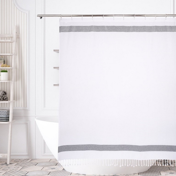 White And Gray Shower Curtain With Tassels Kirklands