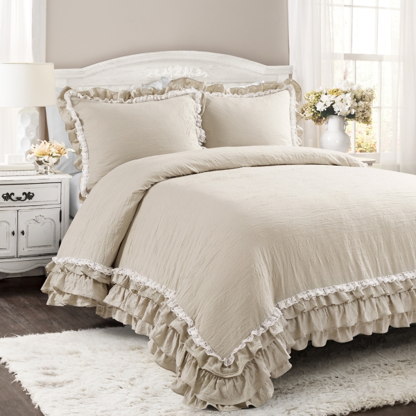 Beige Shabby Chic Ruffle 3 Pc King Comforter Set Kirklands