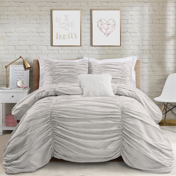 Gray Ticking Stripe 3 Pc Full Queen Comforter Set Kirklands