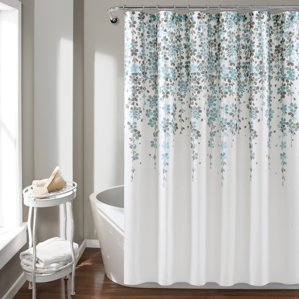 blue and cream shower curtain