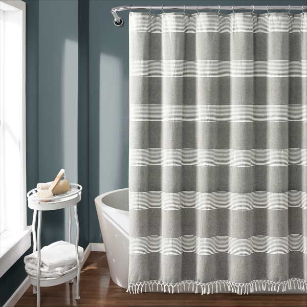 Gray Stripe Knotted Tassel Shower Curtain Kirklands