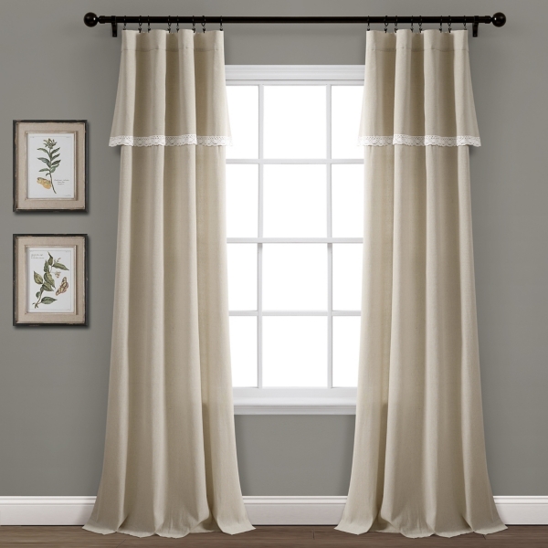 Dark Linen Lace Curtain Panel Set 84 In Kirklands