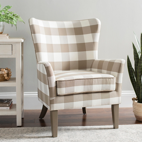 Tan Buffalo Plaid Upholstered Armchair Kirklands