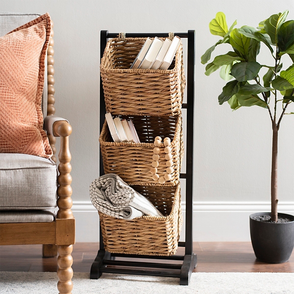 3 Tier Brown And Black Woven Basket Stand Kirklands