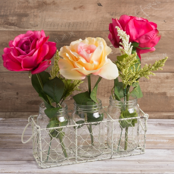 White Chicken Wire Caddy With Glass Jars Kirklands