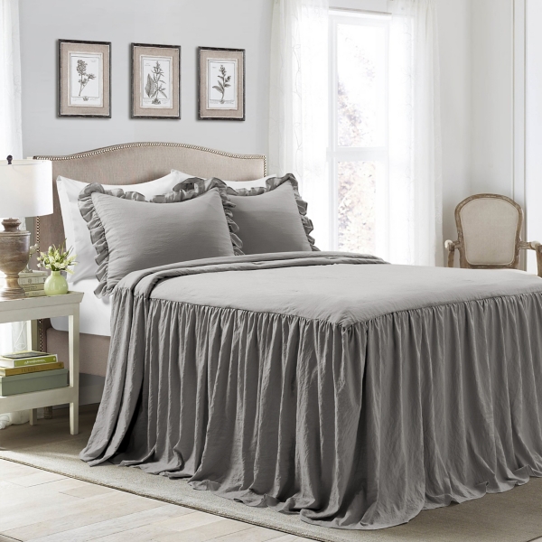 Dark Gray Ruffle Skirt 3 Pc King Comforter Set Kirklands