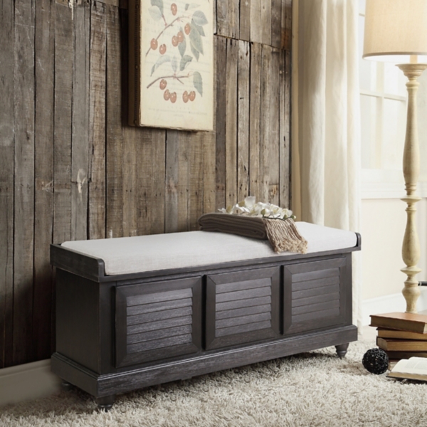 Black Amara Shutter Storage Bench With Cushion Kirklands