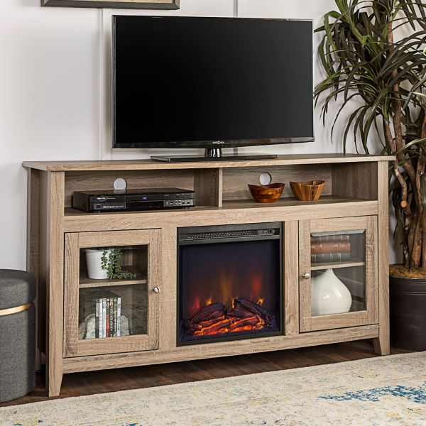 Driftwood 2 Door Media Cabinet With Fireplace Kirklands