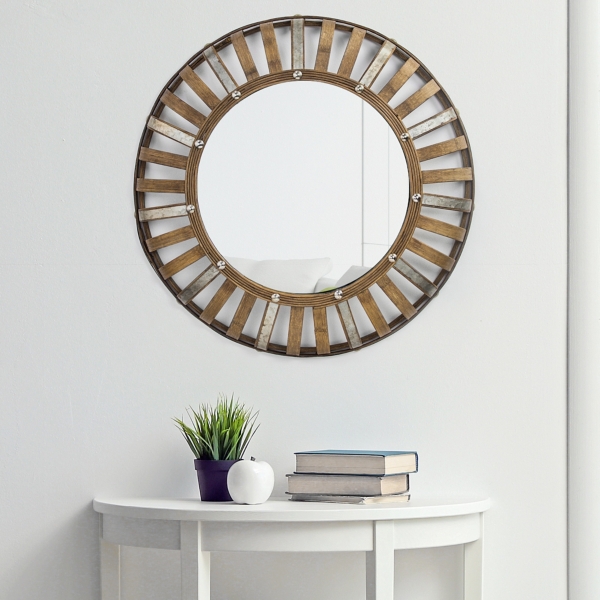 Bamboo And Galvanized Metal Round Mirror Kirklands