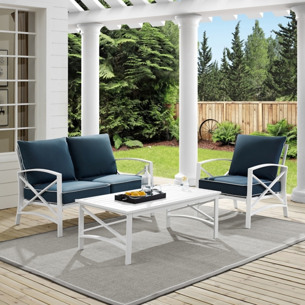 Navy And White Dayton 3 Pc Outdoor Set Kirklands