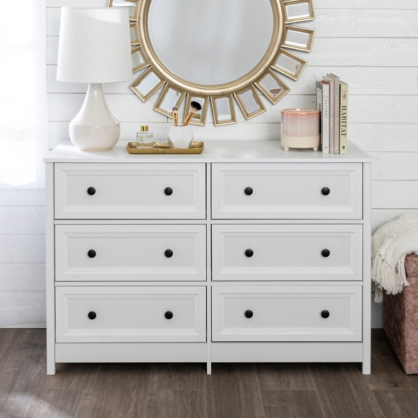 White Classic Groove 6 Drawer Dresser Kirklands