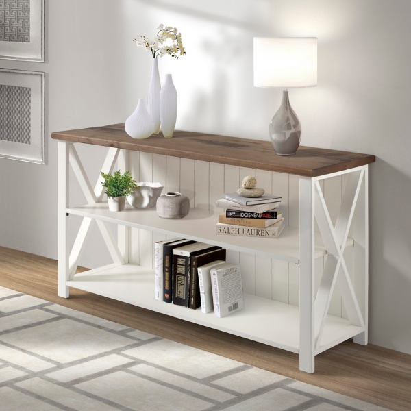 White Reclaimed Barnwood Farmhouse Console Table