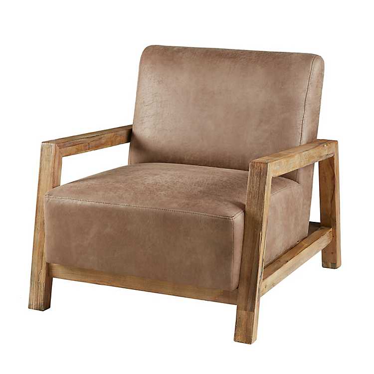 Tan Leather And Wooden Easton Accent Chair Kirklands