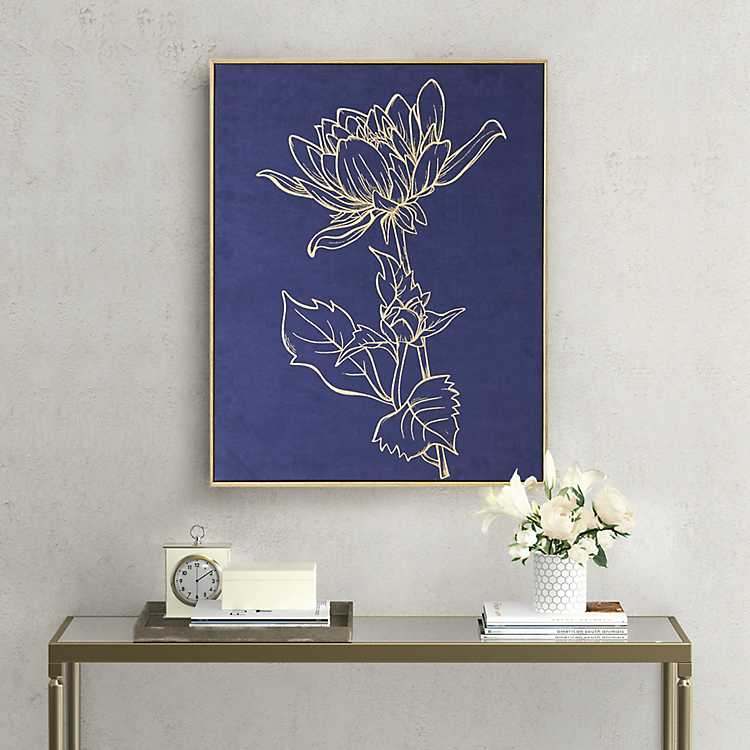 Gold And Blue Velvet Lotus Framed Art Print Kirklands