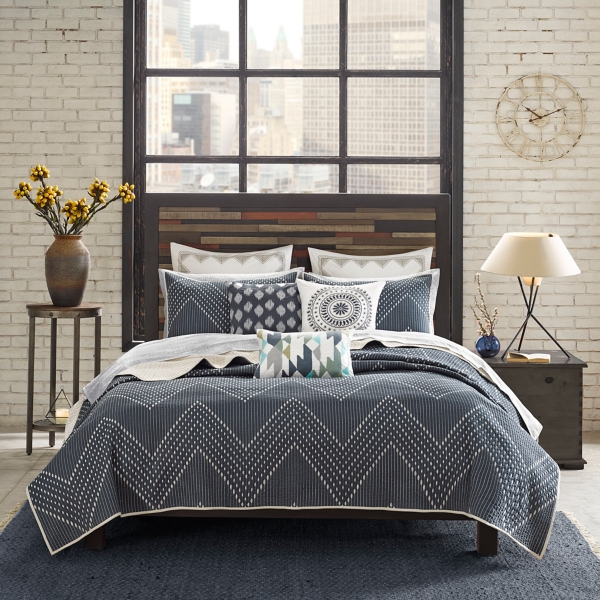 Navy Stitch Chevron 3 Pc Full Queen Coverlet Set Kirklands