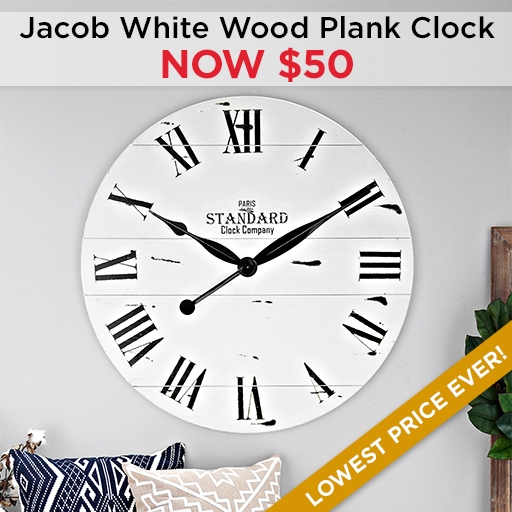 Jacob White Wood Plank Clock Now $50