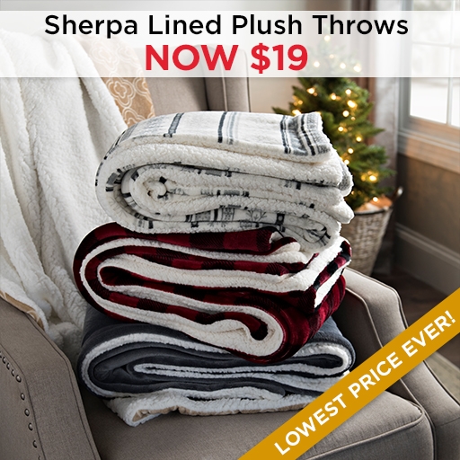 Sherpa Lined Plush Throws Now $19