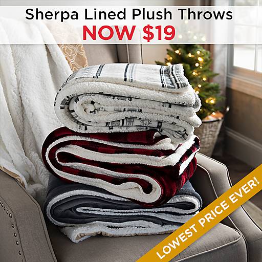 Sherpa Lined Plush Throws Now $19