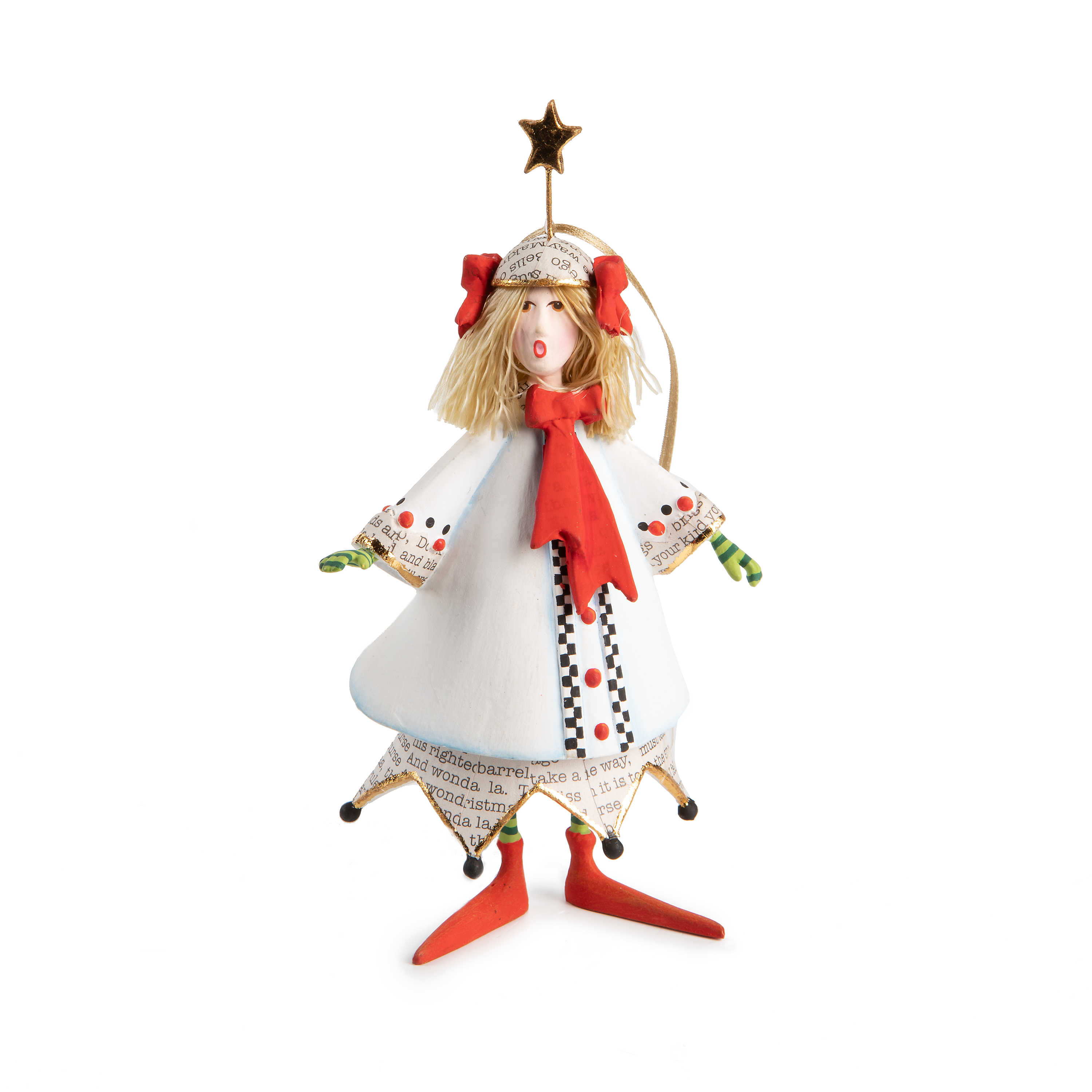 Patience Brewster Pearl with Red Bows Holiday Caroler Ornament mackenzie-childs Panama 0