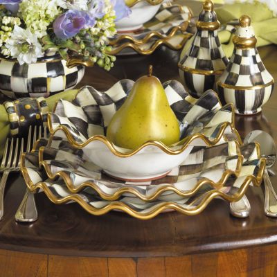 MacKenzie-Childs  Courtly Check Medium Ceramic Fluted Serving Bowl