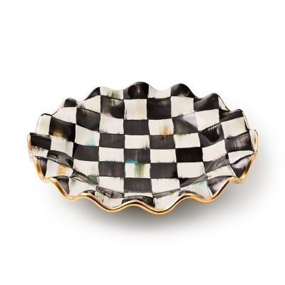 MacKenzie-Childs  Courtly Check Ceramic Fluted Cake Stand