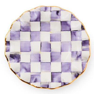 Plum Check Ceramic Fluted Dessert Plate mackenzie-childs Panama 0