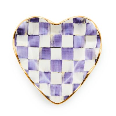 Plum Check Fluted Ceramic Heart Plate mackenzie-childs Panama 0